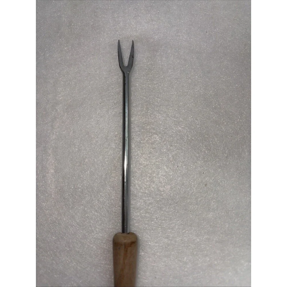 Mid Century Modern 2 Prong Thin Long Fork, With Wood Handle, Unmarked
